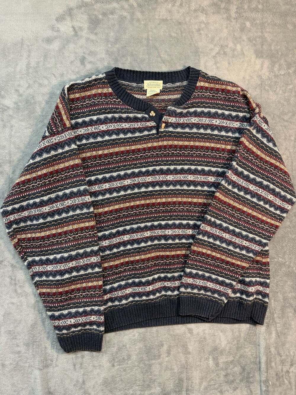 Dadcore 90’s Vintage St. John's Bay Fair Isle Henley Knit Sweater 2XL